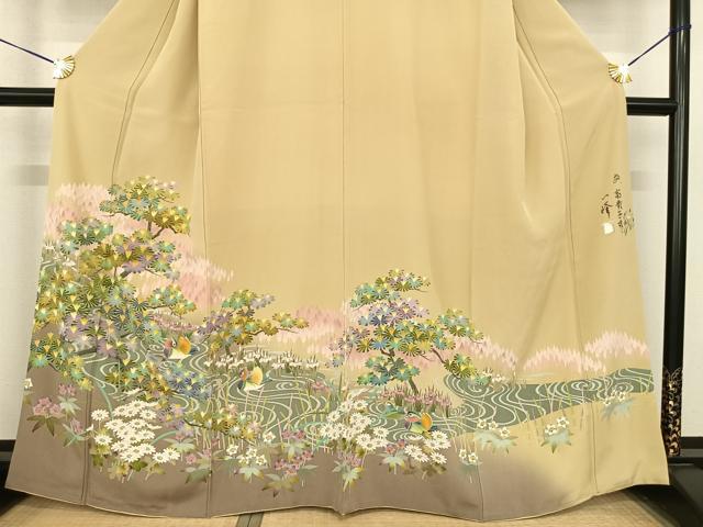 平和屋着物●訪問着　友禅　作家物　一峰　花鳥文　正絹　逸品　AABE5840fy
