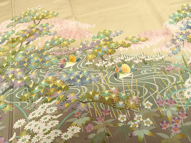 平和屋着物●訪問着　友禅　作家物　一峰　花鳥文　正絹　逸品　AABE5840fy