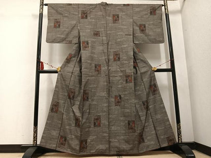 平和屋着物●本場大島紬 カタス9マルキ 色紙草花文 正絹 逸品 AABE5856ph