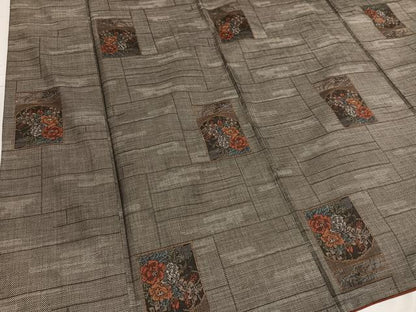 平和屋着物●本場大島紬 カタス9マルキ 色紙草花文 正絹 逸品 AABE5856ph