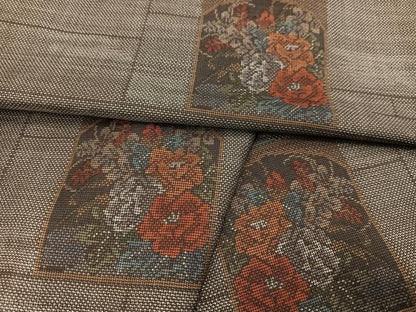 平和屋着物●本場大島紬 カタス9マルキ 色紙草花文 正絹 逸品 AABE5856ph