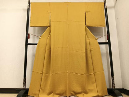 平和屋着物●上質な色無地 立波地紋 玉蜀黍色 正絹 逸品 AABE5859ph