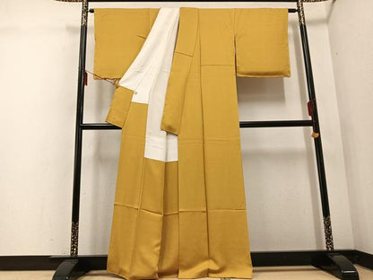 平和屋着物●上質な色無地 立波地紋 玉蜀黍色 正絹 逸品 AABE5859ph