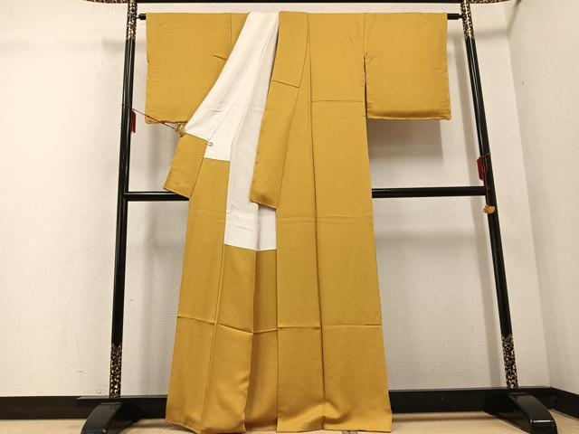 平和屋着物●上質な色無地 立波地紋 玉蜀黍色 正絹 逸品 AABE5859ph