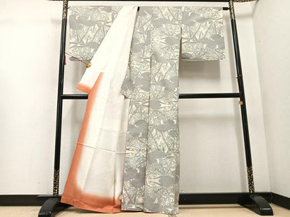 平和屋着物●本場大島紬 白大島 カタス9マルキ 雲重ね草花文 正絹 逸品 AABE5867ph