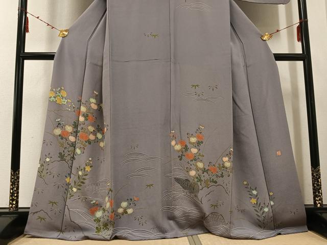 平和屋着物●訪問着　作家物　草花籬文　鬼しぼ縮緬　正絹　逸品　AABE5873ph