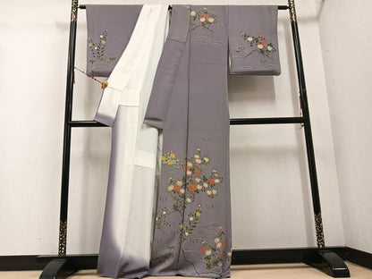 平和屋着物●訪問着　作家物　草花籬文　鬼しぼ縮緬　正絹　逸品　AABE5873ph