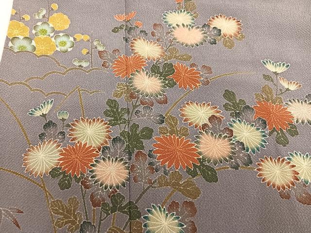 平和屋着物●訪問着　作家物　草花籬文　鬼しぼ縮緬　正絹　逸品　AABE5873ph