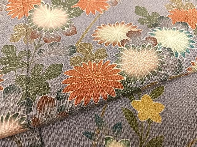平和屋着物●訪問着　作家物　草花籬文　鬼しぼ縮緬　正絹　逸品　AABE5873ph