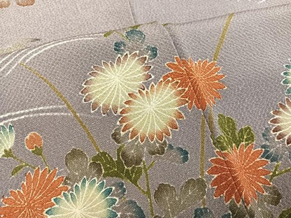 平和屋着物●訪問着　作家物　草花籬文　鬼しぼ縮緬　正絹　逸品　AABE5873ph