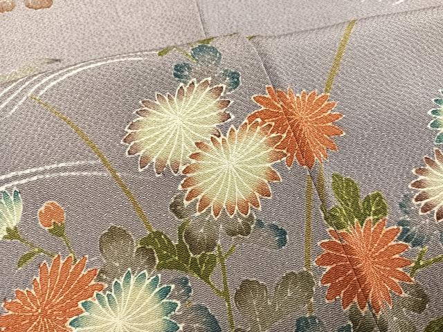 平和屋着物●訪問着　作家物　草花籬文　鬼しぼ縮緬　正絹　逸品　AABE5873ph