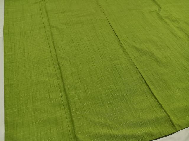 平和屋着物●上質な紬　色無地　青朽葉色　ロング丈　正絹　逸品　AABE5894ph