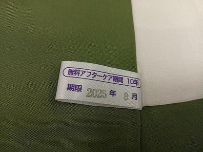平和屋着物●上質な紬　色無地　青朽葉色　ロング丈　正絹　逸品　AABE5894ph