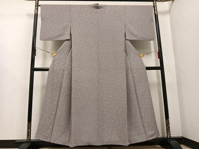 平和屋着物○お召 花唐草地紋 色無地 胡桃染色 正絹 逸品 AABE5916ph