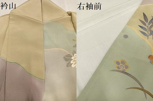 平和屋着物●十日町　加賀草木友禅の第一人者　田村哲彦　訪問着　花鳥文　正絹　逸品　AABE5918ph