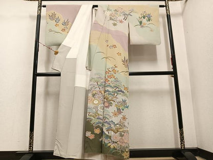 平和屋着物●十日町　加賀草木友禅の第一人者　田村哲彦　訪問着　花鳥文　正絹　逸品　AABE5918ph