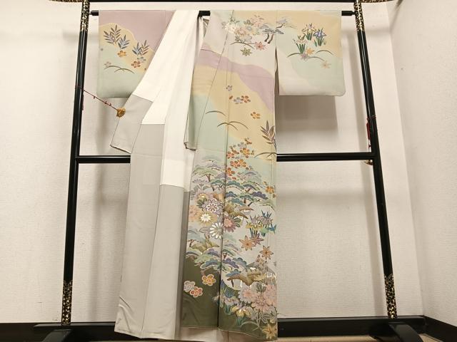 平和屋着物●十日町　加賀草木友禅の第一人者　田村哲彦　訪問着　花鳥文　正絹　逸品　AABE5918ph