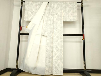 平和屋着物●上質な紬　花菱文　正絹　逸品　AABE5925ck