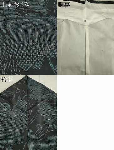 平和屋着物●本場大島紬　葉尽くし　一元絣　黒地　正絹　逸品　AABE5926ck 平和屋着物○本場大島紬 葉尽くし 一元絣 黒地 正絹 逸品 AABE5926ck