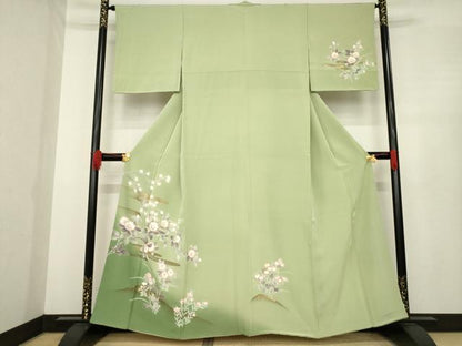 平和屋着物●訪問着 友禅 エ霞花文 暈し染め 金彩 正絹 逸品 AABE5933ck