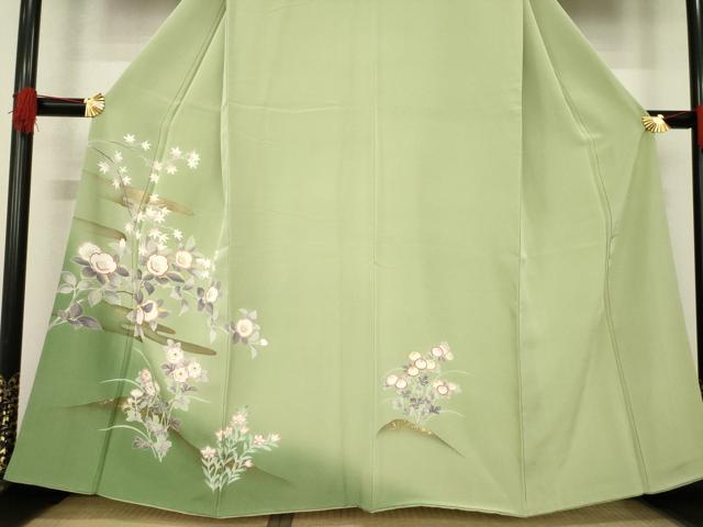 平和屋着物●訪問着 友禅 エ霞花文 暈し染め 金彩 正絹 逸品 AABE5933ck