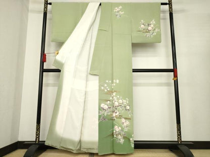 平和屋着物●訪問着 友禅 エ霞花文 暈し染め 金彩 正絹 逸品 AABE5933ck