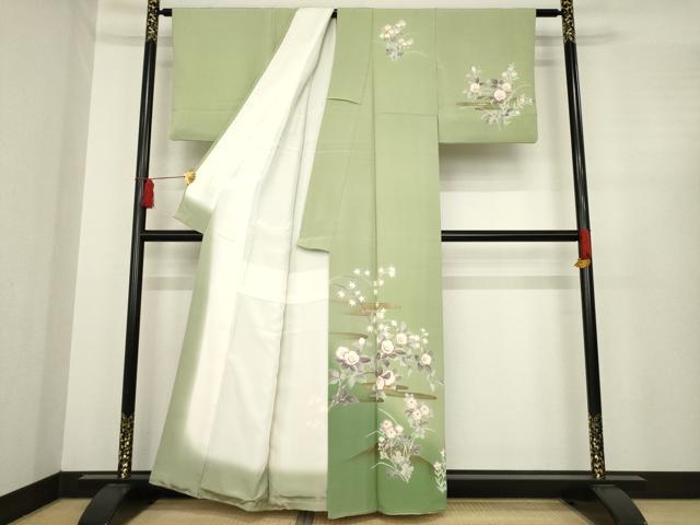 平和屋着物●訪問着 友禅 エ霞花文 暈し染め 金彩 正絹 逸品 AABE5933ck
