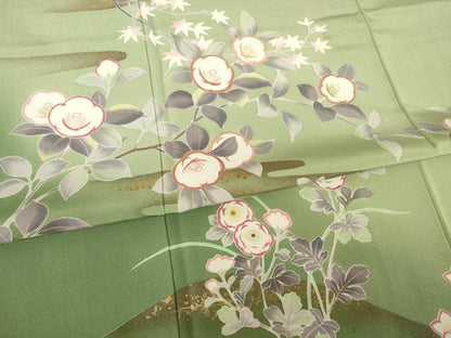 平和屋着物●訪問着 友禅 エ霞花文 暈し染め 金彩 正絹 逸品 AABE5933ck