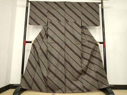 平和屋着物●本場大島紬　一元絣　斜縞　正絹　逸品　AABE5934ck