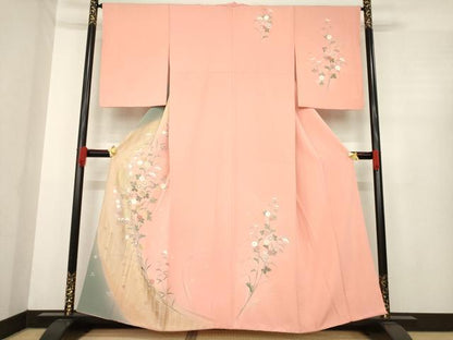 平和屋着物●訪問着 友禅 草花文 暈し染め 金彩 正絹 逸品 AABE5939ck