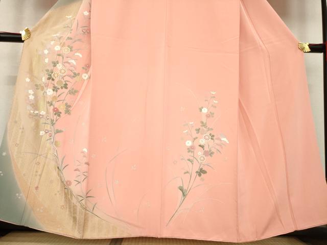 平和屋着物●訪問着 友禅 草花文 暈し染め 金彩 正絹 逸品 AABE5939ck