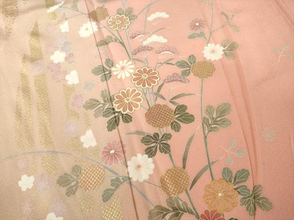 平和屋着物●訪問着 友禅 草花文 暈し染め 金彩 正絹 逸品 AABE5939ck