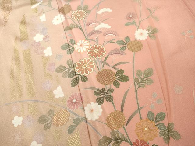 平和屋着物●訪問着 友禅 草花文 暈し染め 金彩 正絹 逸品 AABE5939ck