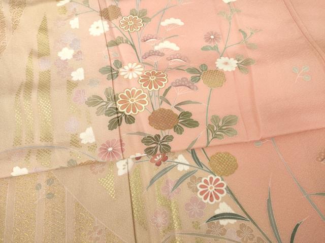 平和屋着物●訪問着 友禅 草花文 暈し染め 金彩 正絹 逸品 AABE5939ck
