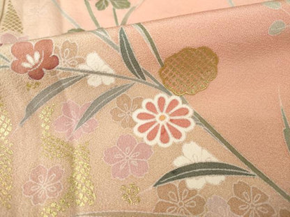 平和屋着物●訪問着 友禅 草花文 暈し染め 金彩 正絹 逸品 AABE5939ck