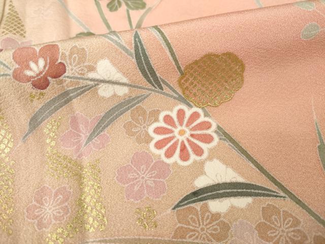 平和屋着物●訪問着 友禅 草花文 暈し染め 金彩 正絹 逸品 AABE5939ck