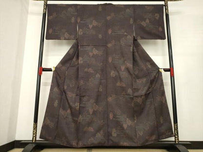 平和屋着物●上質な紬　風景文　正絹　逸品　AABE5940ck