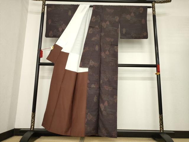 平和屋着物●上質な紬　風景文　正絹　逸品　AABE5940ck