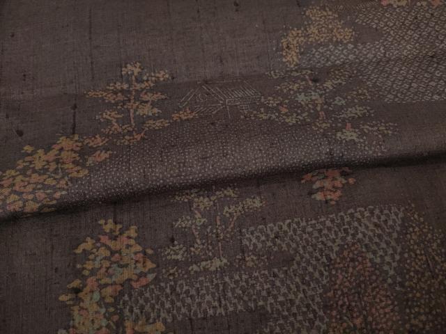 平和屋着物●上質な紬　風景文　正絹　逸品　AABE5940ck