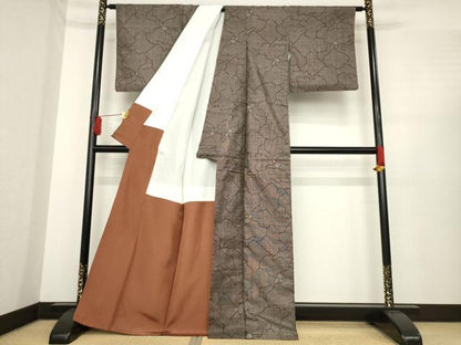 平和屋着物●本場大島紬　カタス7マルキ　花尽くし　正絹　逸品　AABE5947ck