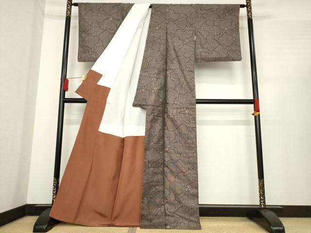 平和屋着物●本場大島紬　カタス7マルキ　花尽くし　正絹　逸品　AABE5947ck