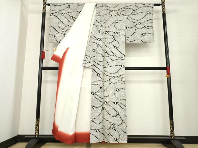 平和屋着物●上質な小紋　総絞り　幾何学文様　黒地　正絹　逸品　AABE5961ck 平和屋着物○上質な小紋 総絞り 幾何学文様 黒地 正絹 逸品 AABE5961ck