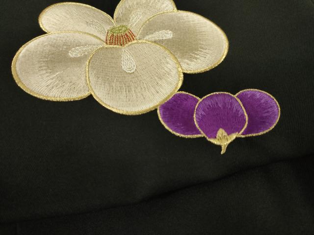 平和屋着物●女性　行灯袴　刺繍　ワンポイント　椿　黒地　金糸　洗える着物　AABE5968ck 平和屋着物○女性 行灯袴 刺繍 ワンポイント 椿 黒地 金糸 洗える着物