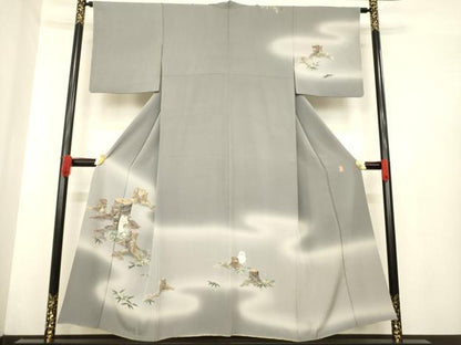 平和屋着物●十日町　加賀草木友禅の第一人者　田村哲彦　訪問着　ミミズク　暈し染め　正絹　逸品　AABE5970ck