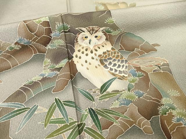 平和屋着物●十日町　加賀草木友禅の第一人者　田村哲彦　訪問着　ミミズク　暈し染め　正絹　逸品　AABE5970ck 平和屋着物○十日町 加賀草木友禅の第一人者 田村哲彦 訪問