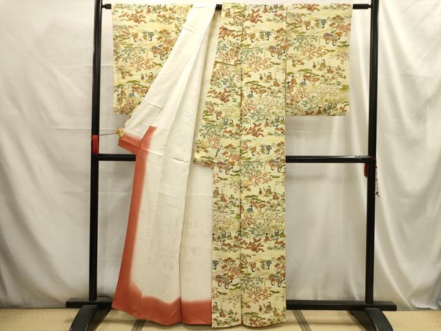 平和屋着物■上質な小紋 人物風景文 正絹 逸品 AABE6003sx