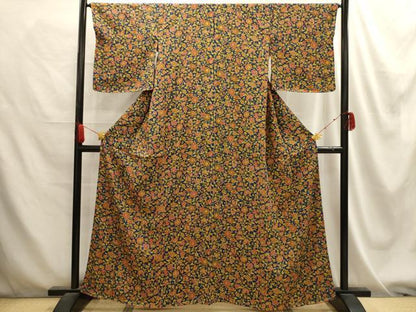 平和屋着物■上質な小紋 更紗花文 正絹 逸品 AABE6015sx