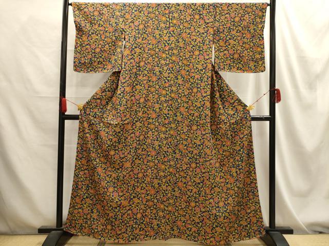 平和屋着物■上質な小紋 更紗花文 正絹 逸品 AABE6015sx