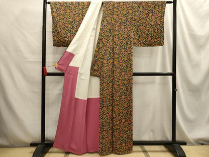 平和屋着物■上質な小紋 更紗花文 正絹 逸品 AABE6015sx