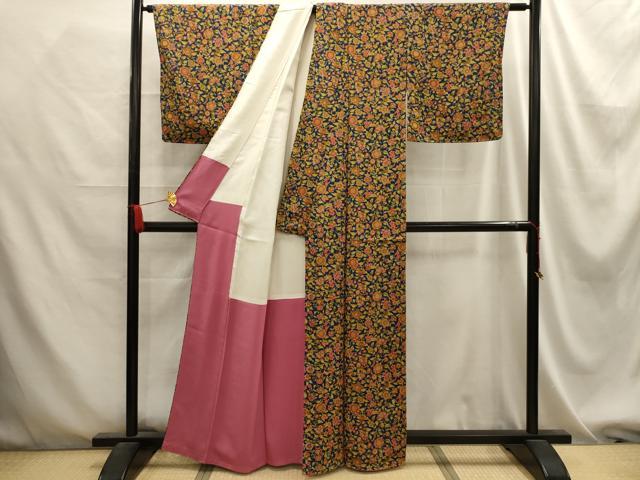 平和屋着物■上質な小紋 更紗花文 正絹 逸品 AABE6015sx